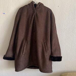 Liz claiborne brown faux fur hooded jacket